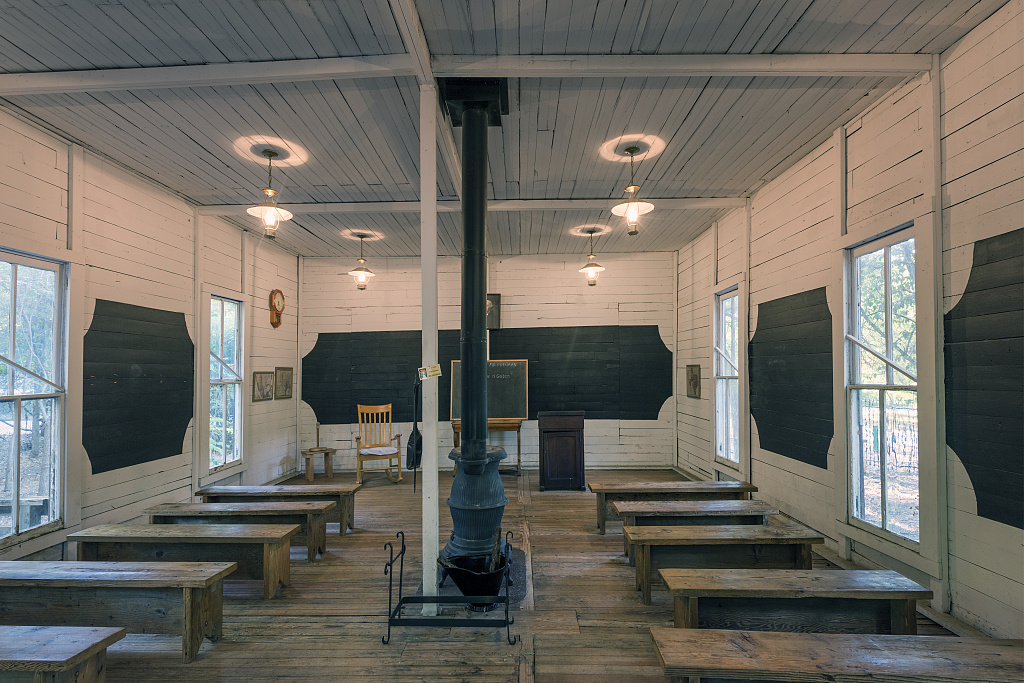 Classroom of the Marine School at Log Cabin Village, a house museum consisting of saved rural cabins moved to a central site in Fort Worth, Texas