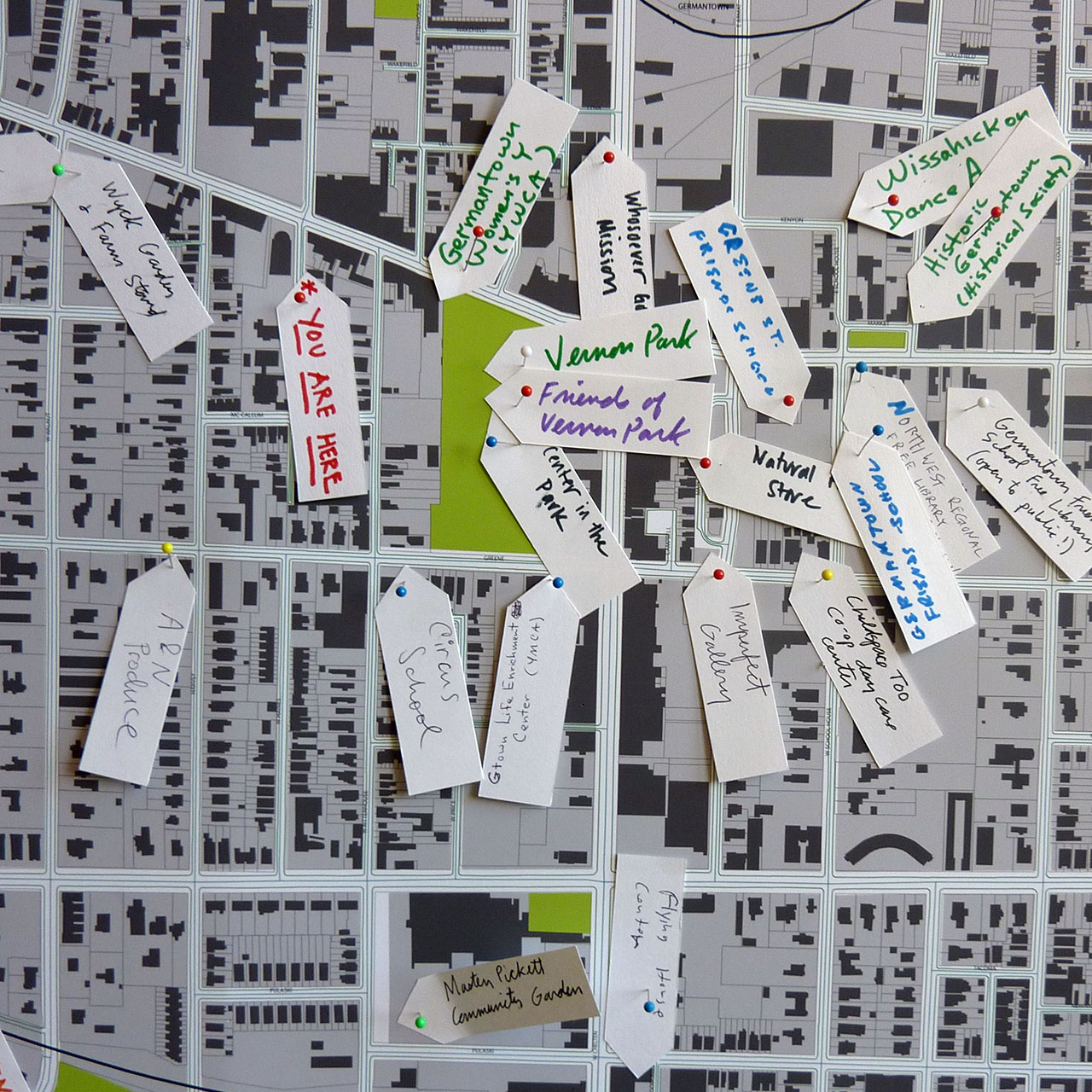 Map of Germantown, Philadelphia with pins